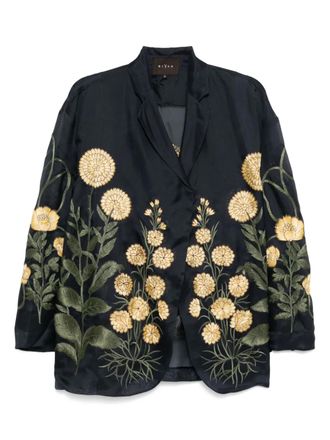 Biyan Zijden blazer met borduurwerk - Blauw