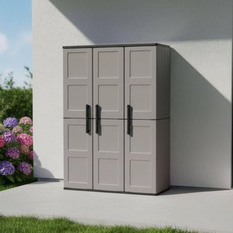 Dmora Dmora Armario Exterior O Interior, 3 Puertas Y 3 Estantes De Polipropileno Ajustables, 100% Made In Italy, 102x37h163 Cm, Color Gris