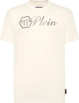 Philipp Plein Rondhals T-shirt Vol Met Stenen - Heren - T-shirts - Beige - M - Katoen - Tops