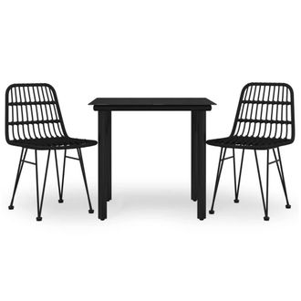 Berkfield Home 3 Piece Garden Dining Set Black Poly Rattan