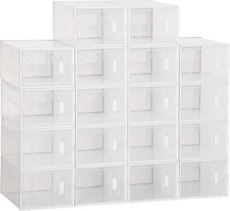 HOMCOM 18PCS Stackable Clear Plastic Shoe Storage Box for UK/EU Size 8.5/43 | TJ Hughes