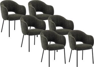 Vente-Unique Juego de 6 sillas con brazos de tela texturizada y metal negro - Verde - ACACILIO