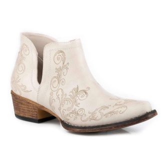 Roper Ava Boots Womens White Leather Embroidered Western Bootie HAM754