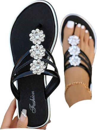 Generic Womens Sparkly Flip Flops Summer Trendy Sparkly Sandals Bling Cute T Strap Dress Sandal for Women 2026 Elegant Casual Silver Beach Bling Floral Patter