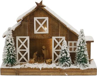 Melrose International LED Flocked Nativity Stable Display 19.5L - Brown, White