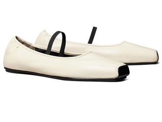 Tory Burch Mary Jane Ballet Womens Flat Shoes New Ivory/Perfect Black : 10 M, Leather/Nylon
