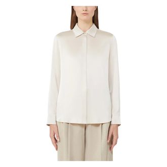 Max Mara Shirts, female, Beige, XS, Silk Satin Classic Shirt with Jewel Buttons