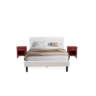 East West Furniture NL19Q-2GA13 3 Pc Queen Bed Set - 1 Wooden Bed White Velvet Fabric Headboard and 2 Wood Nightstand - Burdy Finish Nightstand