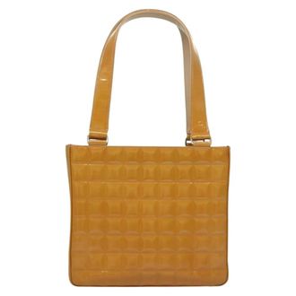 Chanel Chocolate Bar Cc Tote Quilted Patent Yellow Patent_Leather Handbag (Pre-Owned)
