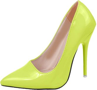 Generic Yellow Ladies High Heels with 12Cm Heel Elegant Temperament Patent Leather Shallow Mouth Slim for Outings