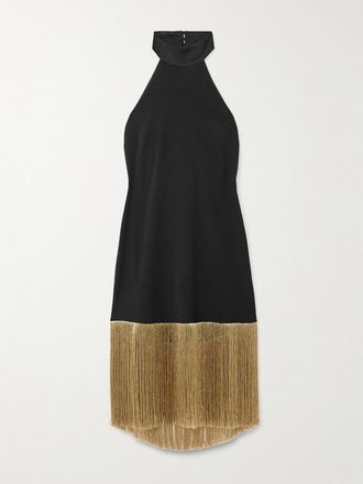 Taller Marmo Abito Mini In Cr&ecirc;pe Con Scollo Allamericana E Frange Berlin - Nero