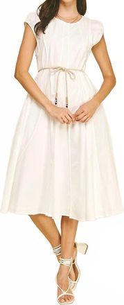 Pinch Design Stitch Detailed Midi Dress With Shell Accent Belt In Off White