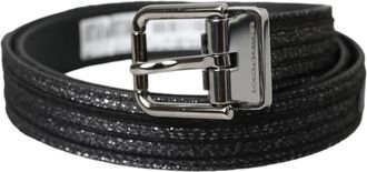Dolce & Gabbana Jacquard Stripes Zilveren Metalen Gesp Riem - Heren - Riemen - Zwart - ONE Size - Leer - Accessoires