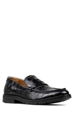 Donald J Pliner Caiden Croc Embossed Penny Loafer in Black at Nordstrom, Size 10.5