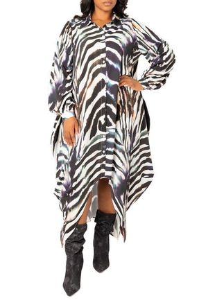 Buxom Couture Drape Maxi Shirtdress in White Multi at Nordstrom, Size 2 X