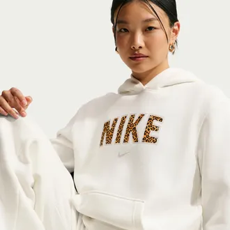 Nike Womens Studio Fleece Medium Weight Pullover Hoodie in White | IZ3875-133