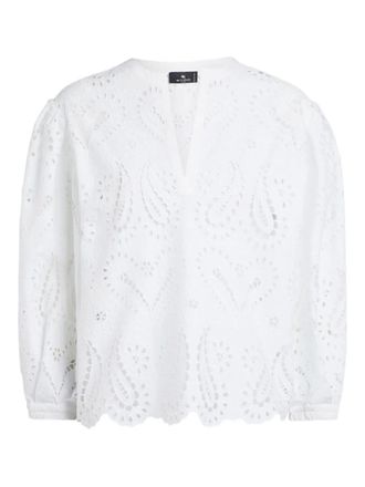 Etro broderie-anglaise top - women - Fabric/Cotton - 38 - White