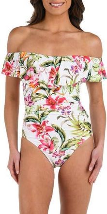 La Blanca Polynesian Ruffle Off the Shoulder One-Piece Swimsuit in Multi at Nordstrom Rack, Size 10