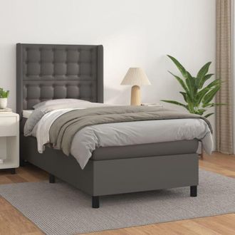 vidaXL Cama Box Spring Con Colch&oacute;n Cuero Sint&eacute;tico Gris 80x200 Cm Vidaxl