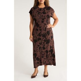 Nordstrom Dolman Sleeve Knit Dress in Brown Coffee Char Floral at Nordstrom Rack, Size 1 X