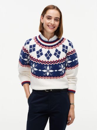Tommy Hilfiger Womens Relaxed Fit Fair Isle Crewneck Sweater - Ivory Petal - XXS