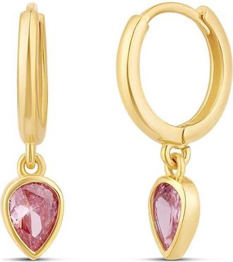 SHYMI Bezel Pear Drop Huggie Hoop Earrings in Gold/pink at Nordstrom