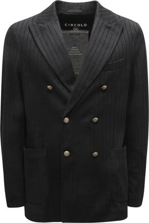 Circolo 1901 Linnen/Katoen Dubbelborst Jas - Heren - Blazers - Zwart - M - Katoen - Jassen