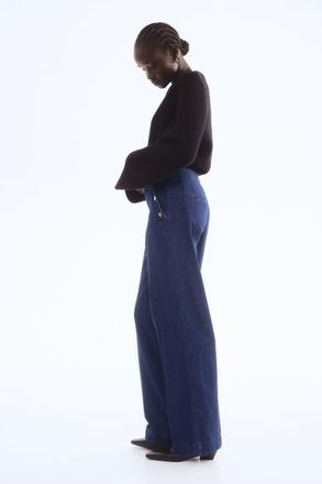 H&M Button-detail Denim Trousers in Dark Denim Blue at Nordstrom, Size 12