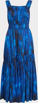 Elie Tahari The Adela Tiered Ikat-Print Midi Dress