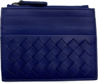 Bottega Veneta Intrecciato Blue Leather Coin Purse/Coin Case (Pre-Owned)