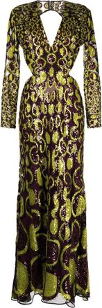Elie Saab open-back embroidered gown - women - Silk/Nylon/Rayon/Polyester - 36 - Green