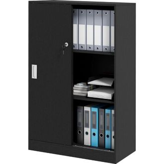 HOMCOM Mobile da Ufficio a 3 Ripiani e Ante Scorrevoli con Serratura Nero - Homcom