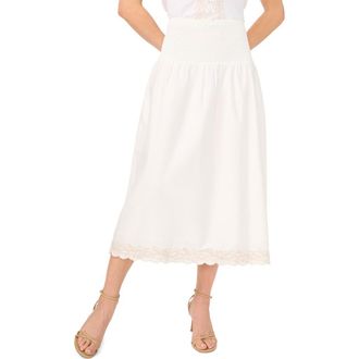 CeCe by Cynthia Steffe Smocked Waist Embroidered Midi Skirt in Ultra White at Nordstrom, Size X-Large