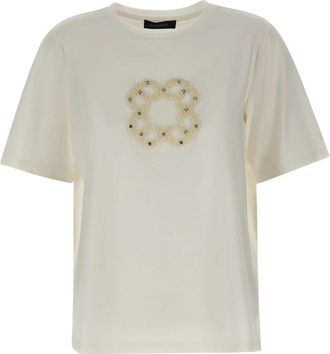 Elena Miro T-shirt met monogramversiering - Dames - T-shirts - Wit - 2XL - Katoen - Tops