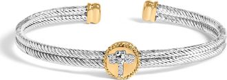 House of Brilliance 18K Yellow Gold Plated.925 Sterling Silver Diamond Accent Dragonfly Medallion Bangle Bracelet