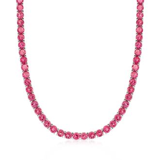 Ross-Simons Pink Topaz Tennis Necklace in Sterling Silver