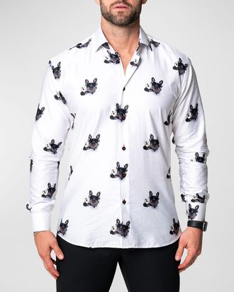 Maceoo Mens Fibonacci Dog Champagne Sport Shirt