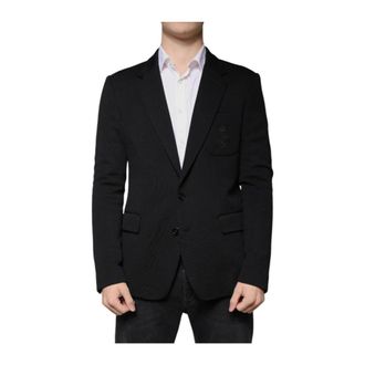 Dolce & Gabbana Blazers, male, Black, L, Knit Blazer DG Crown Patch