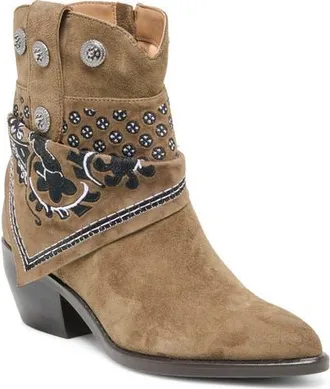 Dolce Vita Mekala Embroidered Bootie in Olive Suede at Nordstrom, Size 9.5