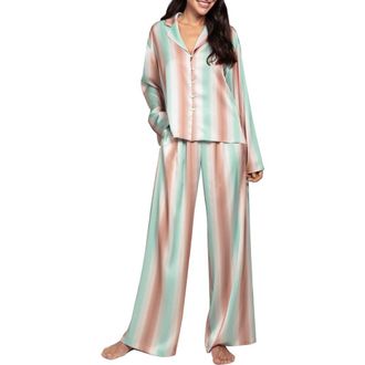 Midnight Bakery Stripe Satin Pajamas in Mint at Nordstrom, Size X-Large