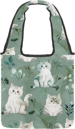 Generic Colorful Cartoon Kitten Reversible Canvas Shoulder Tote - Double-Sided Print, 12oz Cotton, 27cm Drop, Fold-Flat Bag for Travel, Shopping, Street Outin