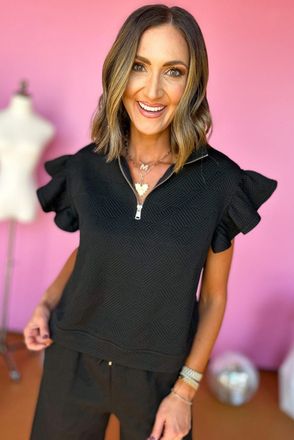 Azura Exchange Womens Textured Twopiece Set With Ruffle Sleeves - Black - Size X-Large