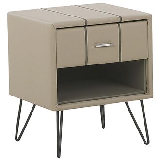 Beliani Beliani - Mesita De Noche Tapizada En Piel Sint&eacute;tica Beige Con Patas De Horquilla 48 X 41 X 56 Cm 1 Caj&oacute;n Betin