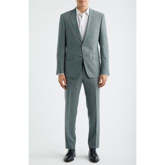 BOSS Huge Slim Fit Slub M&eacute;lange Suit in Open Green at Nordstrom, Size 42 Regular