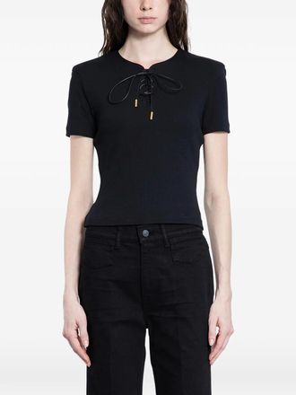 Givenchy ribbed lace-up blouse - women - Cotton/Elastane - S - Black