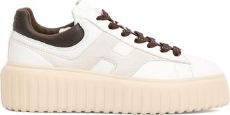 Hogan White/Brown H Stripe Leather Sneakers