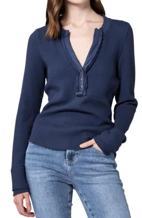 Dear John Denim Luna Long Sleeve Fitted Top In Black Iris