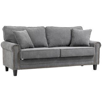 HOMCOM Homcom - Sof&aacute; De 3 Plazas Sof&aacute; De Sal&oacute;n Moderno Tapizado En Poli&eacute;ster Con 2 Cojines Ribete De Cabeza De Clavo Y Patas De Madera De Caucho 196x80,5x89 