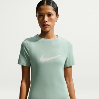Nike Womens Nike Sportswear Slim Short-Sleeve Burnout Logo Top in Green | IO1516-006