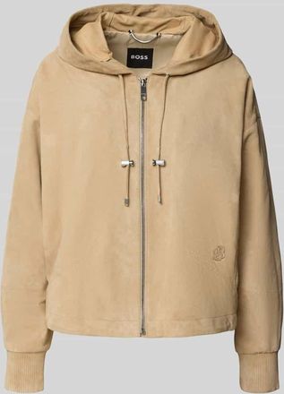 HUGO BOSS Regular Fit Lederjacke aus feinem Schafsvelours Modell SALASA in Beige, Größe 36